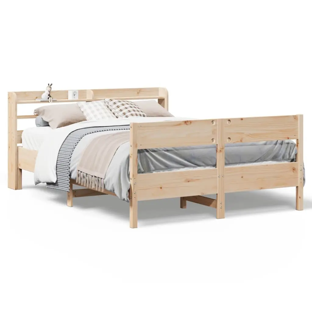 Bed Frame Solid Pine Wood 150x200cm Slatted Base Headboard with Storage Shelves