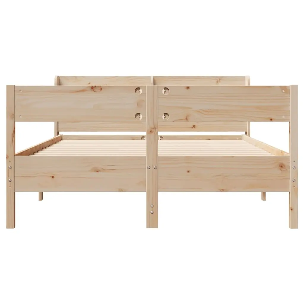 Bed Frame Solid Pine Wood 150x200cm Slatted Base Headboard with Storage Shelves