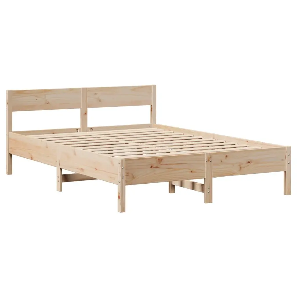 Bed Frame Solid Pine Wood 150x200cm Slatted Base Headboard with Storage Shelves