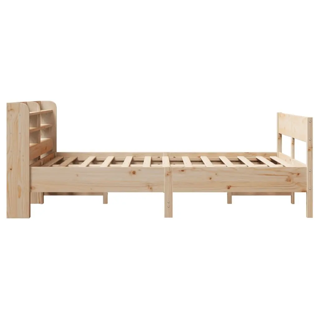 Bed Frame Solid Pine Wood 150x200cm Slatted Base Headboard with Storage Shelves