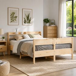 Charming Solid Wood Pine Bed Frame 135x190 cm