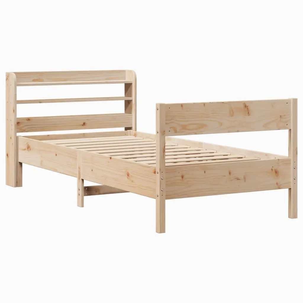 Bed Frame Solid Pine Wood 90x190 cm Slatted Base Headboard with Storage Shelves