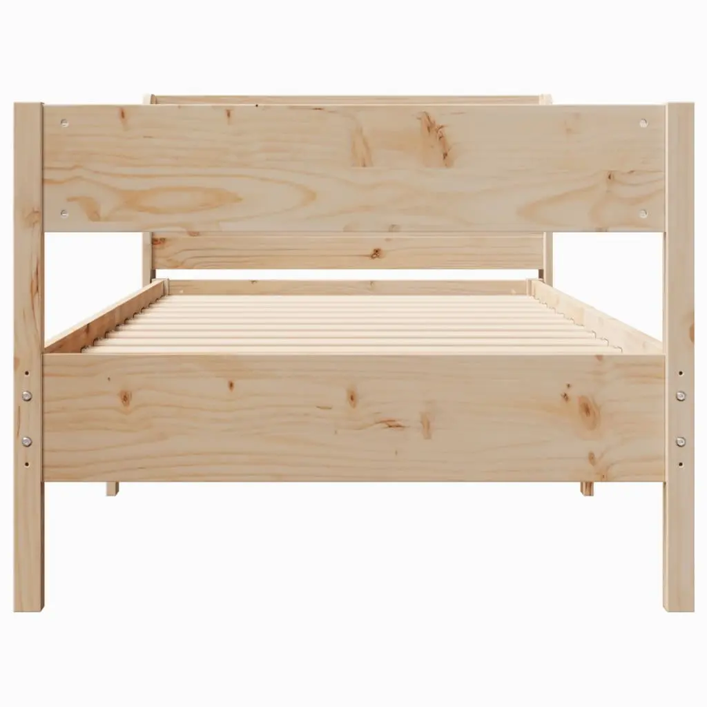 Bed Frame Solid Pine Wood 90x190 cm Slatted Base Headboard with Storage Shelves