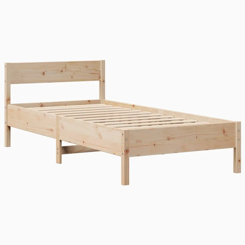 Bed Frame Solid Pine Wood 90x190 cm Slatted Base Headboard with Storage Shelves