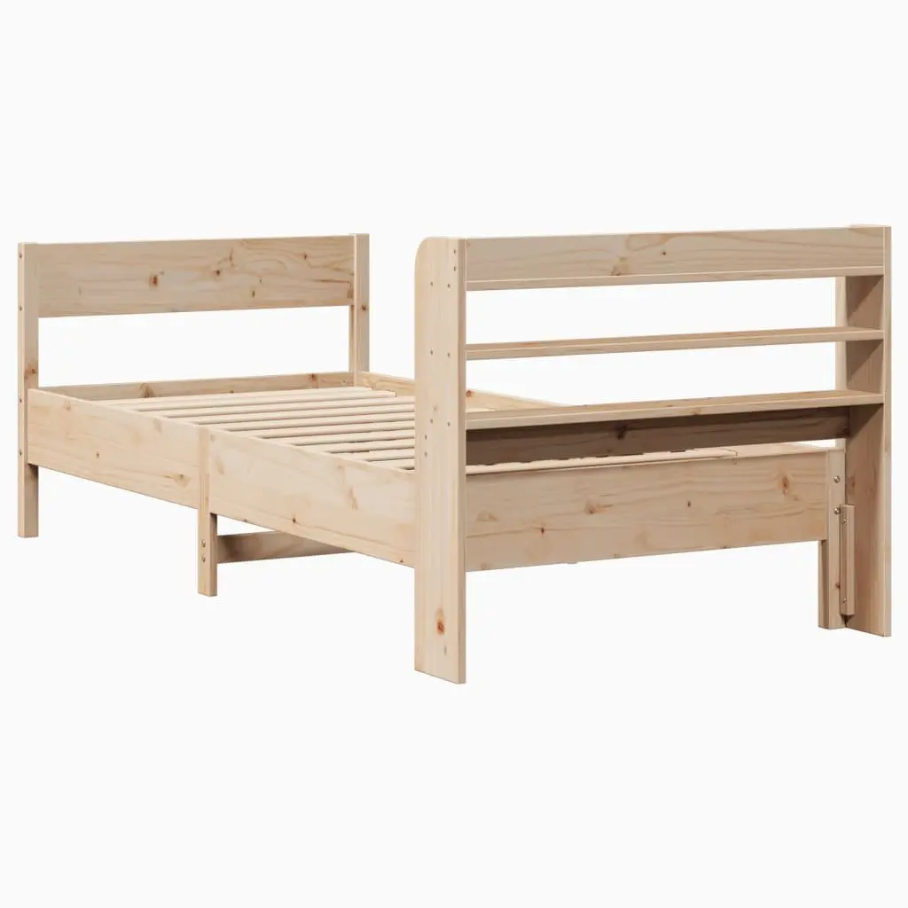Bed Frame Solid Pine Wood 90x190 cm Slatted Base Headboard with Storage Shelves