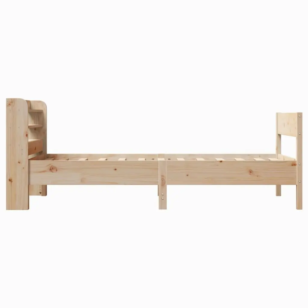 Bed Frame Solid Pine Wood 90x190 cm Slatted Base Headboard with Storage Shelves