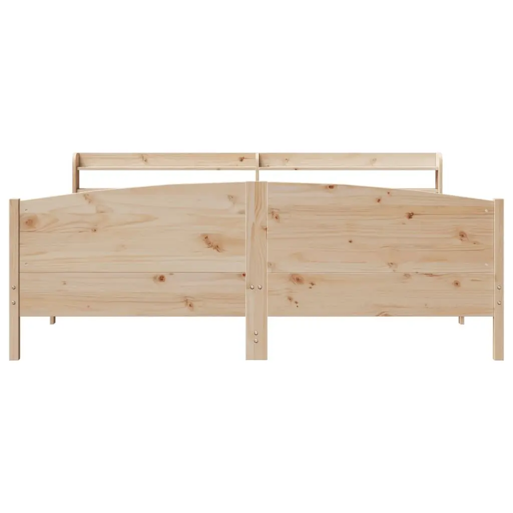 Solid Wood Pine Bed Frame Brown 180x200 cm with Headboard and Three Storage Shelves Slatted Base