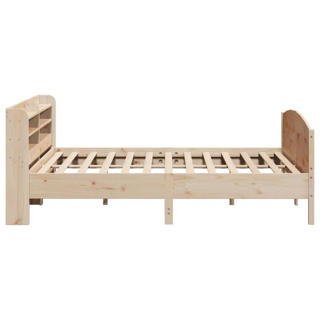 Solid Wood Pine Bed Frame Brown 180x200 cm with Headboard and Three Storage Shelves Slatted Base