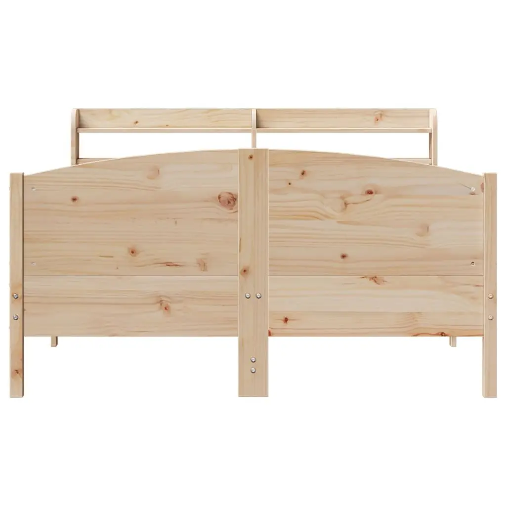 Solid Wood Pine Bed Frame Brown 150x200 cm with Headboard and Storage Shelves Slatted Base