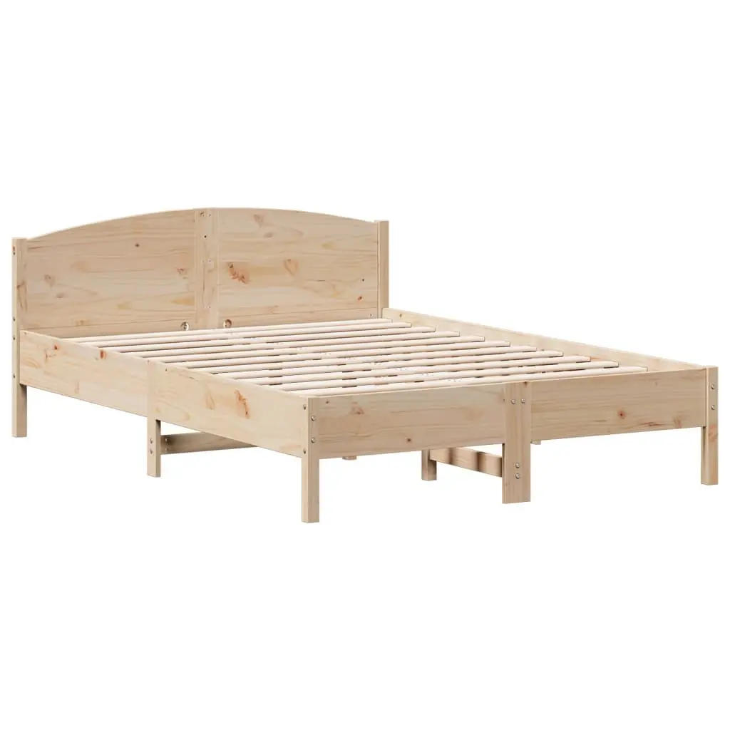 Solid Wood Pine Bed Frame Brown 150x200 cm with Headboard and Storage Shelves Slatted Base