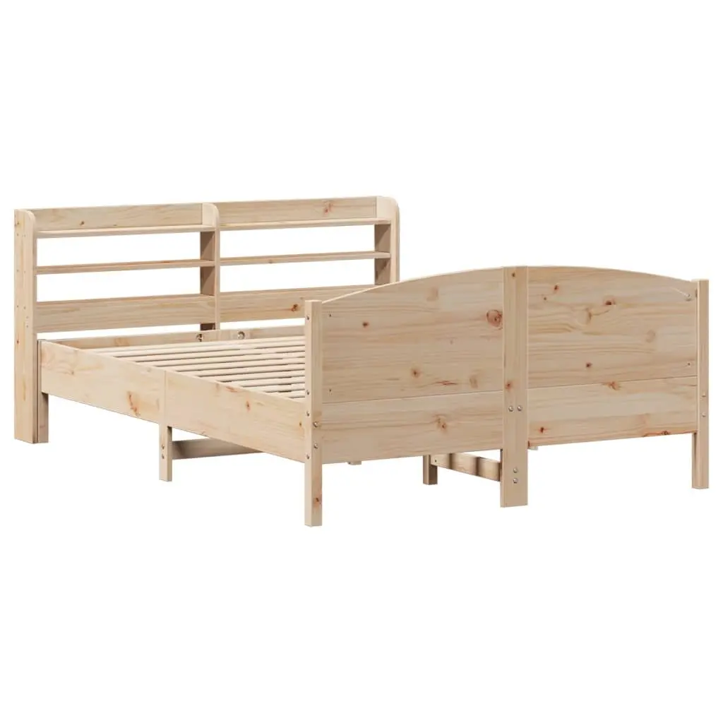 Pine Wood Bed Frame 135x190 cm Brown Slatted Base with Headboard and Storage Shelves