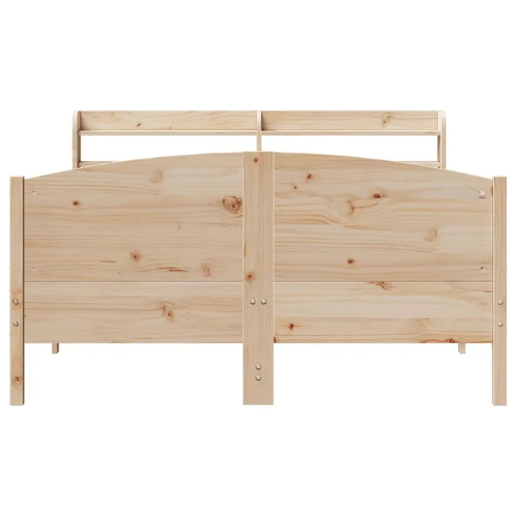 Pine Wood Bed Frame 135x190 cm Brown Slatted Base with Headboard and Storage Shelves