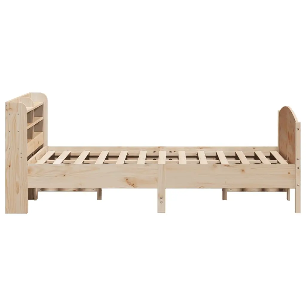 Pine Wood Bed Frame 135x190 cm Brown Slatted Base with Headboard and Storage Shelves