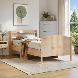 Solid Pine Wood Bed Frame 90x190 cm with Storage Headboard
