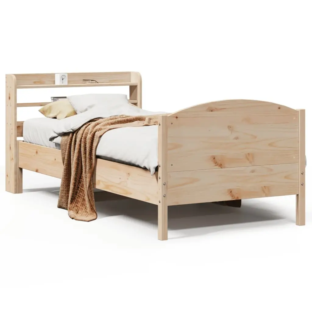Solid Wood Pine Bed Frame Brown 90x190 cm with Headboard and Storage Shelves