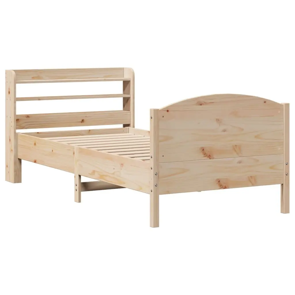 Solid Wood Pine Bed Frame Brown 90x190 cm with Headboard and Storage Shelves