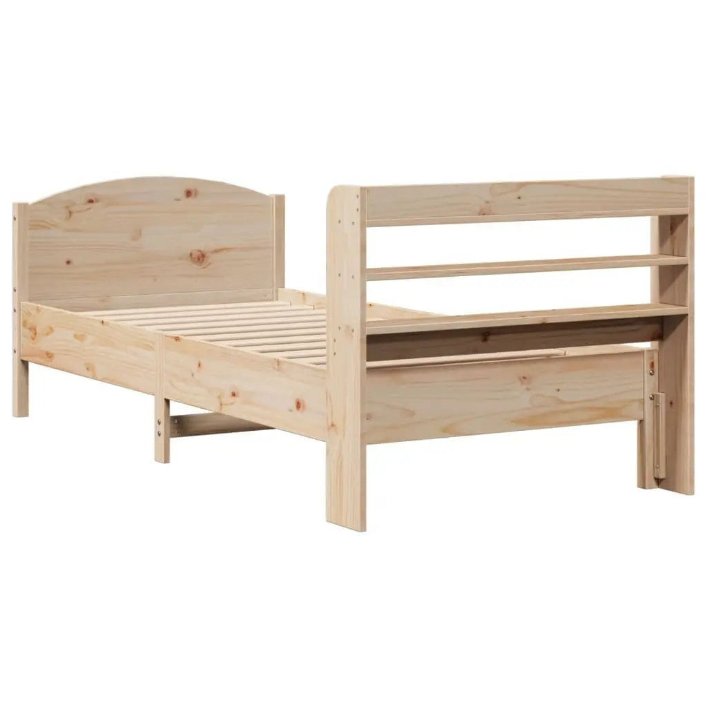 Solid Wood Pine Bed Frame Brown 90x190 cm with Headboard and Storage Shelves
