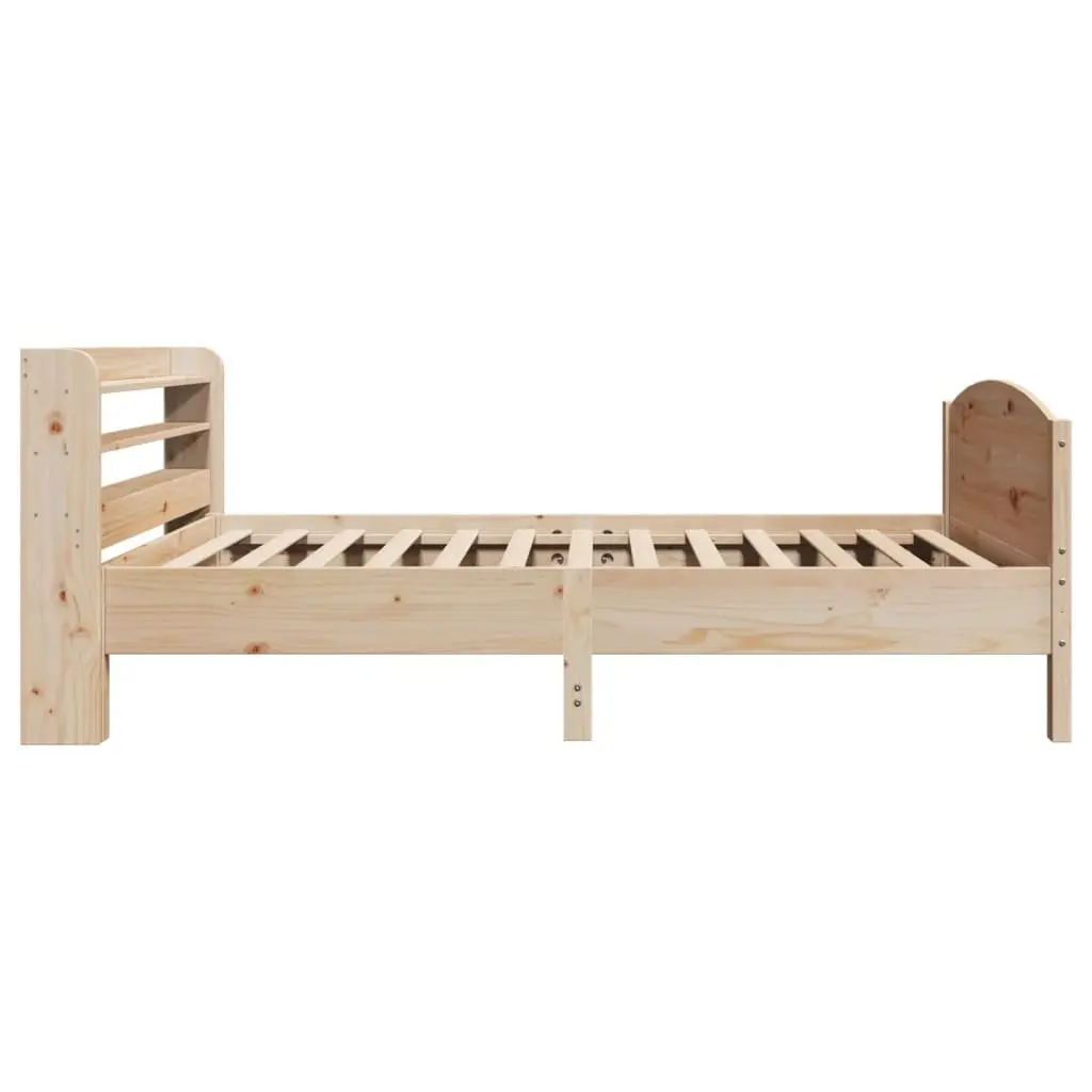 Solid Wood Pine Bed Frame Brown 90x190 cm with Headboard and Storage Shelves
