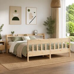 Solid Wood Pine Bed Frame 180x200 cm with Shelves