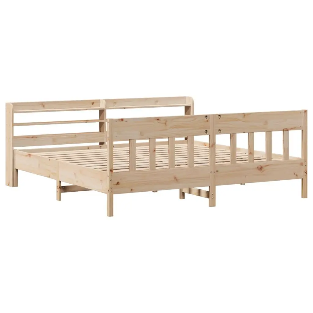 Solid Pinewood Bed Frame Brown 180x200 cm Slatted Base Headboard with Storage Shelves