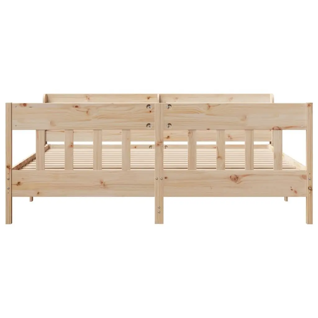 Solid Pinewood Bed Frame Brown 180x200 cm Slatted Base Headboard with Storage Shelves