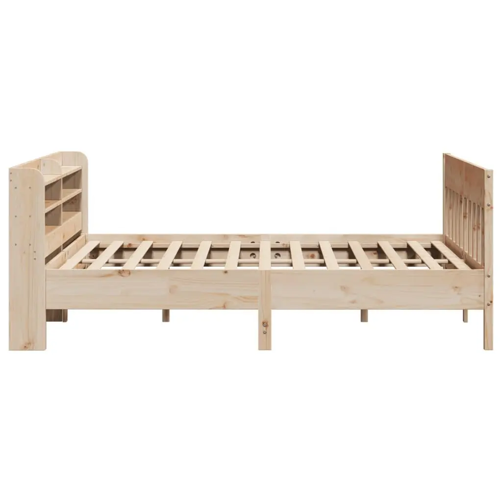 Solid Pinewood Bed Frame Brown 180x200 cm Slatted Base Headboard with Storage Shelves