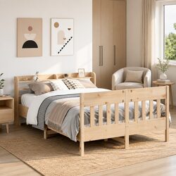 Rustic Solid Wood Pine Bed Frame 150x200 cm with Storage
