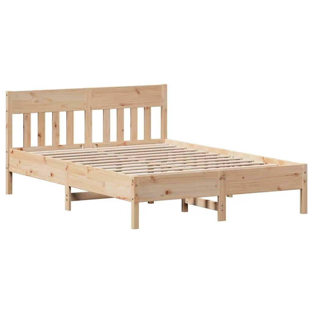 Solid Wood Pine Bed Frame 150x200 cm with Headboard Storage Shelves Slatted Base