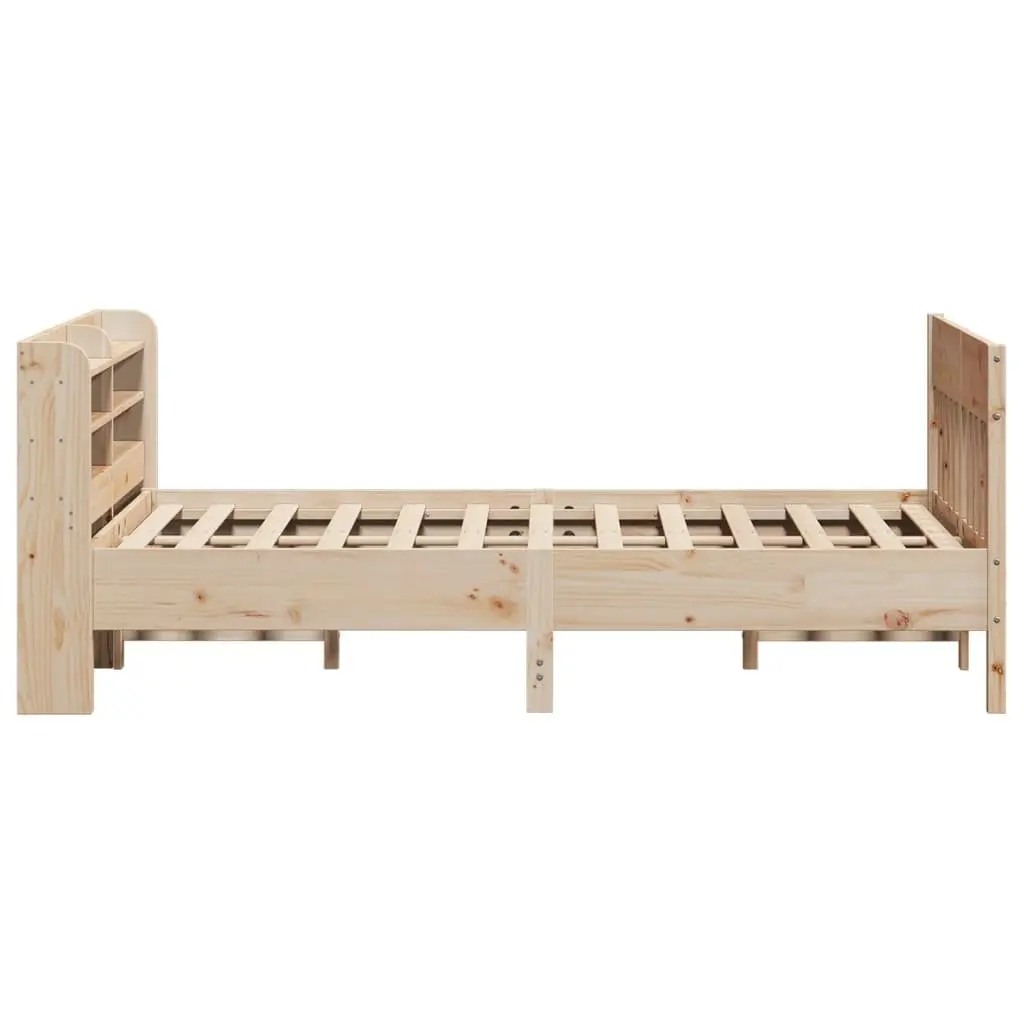 Solid Wood Pine Bed Frame 150x200 cm with Headboard Storage Shelves Slatted Base