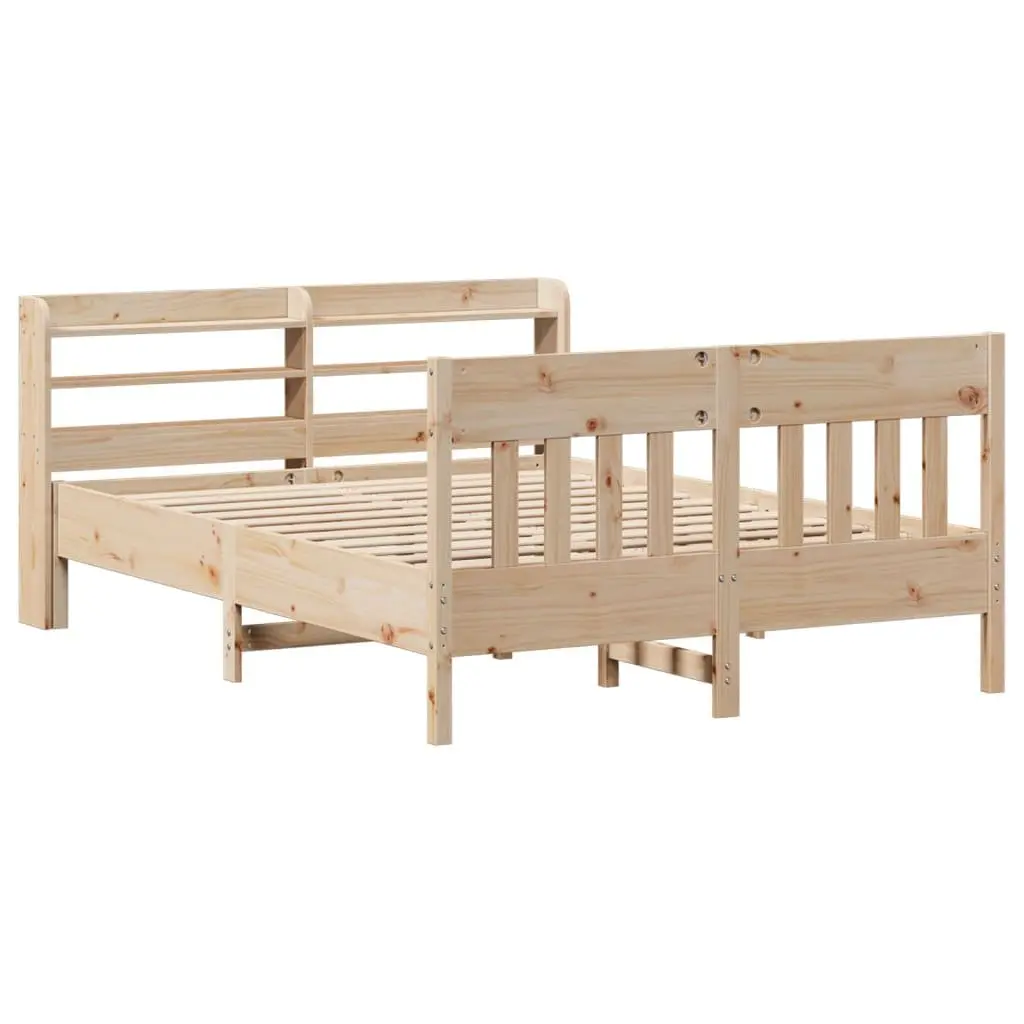 Solid Wood Pine Bed Frame Brown 135x190 cm with Headboard and Storage Shelves