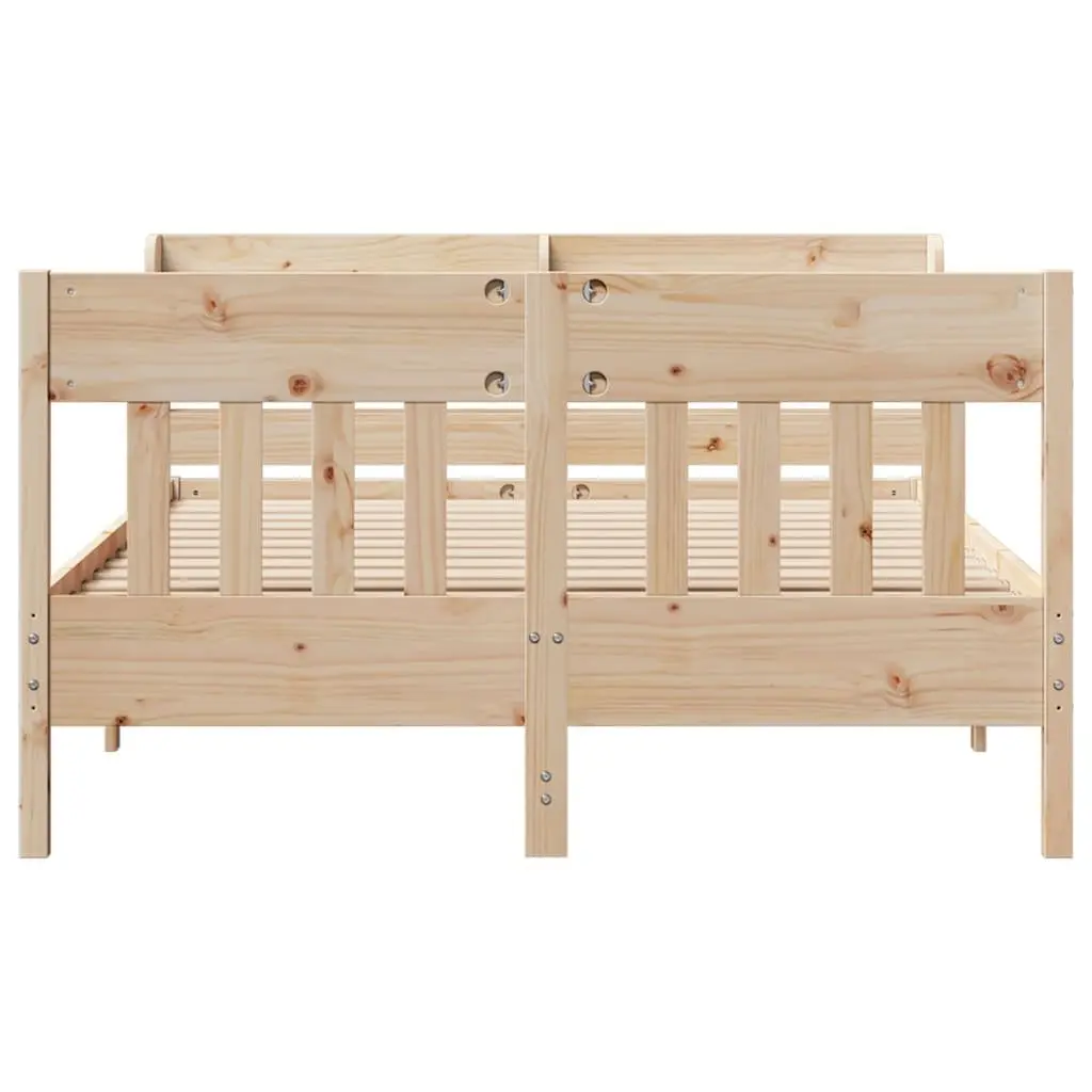 Solid Wood Pine Bed Frame Brown 135x190 cm with Headboard and Storage Shelves