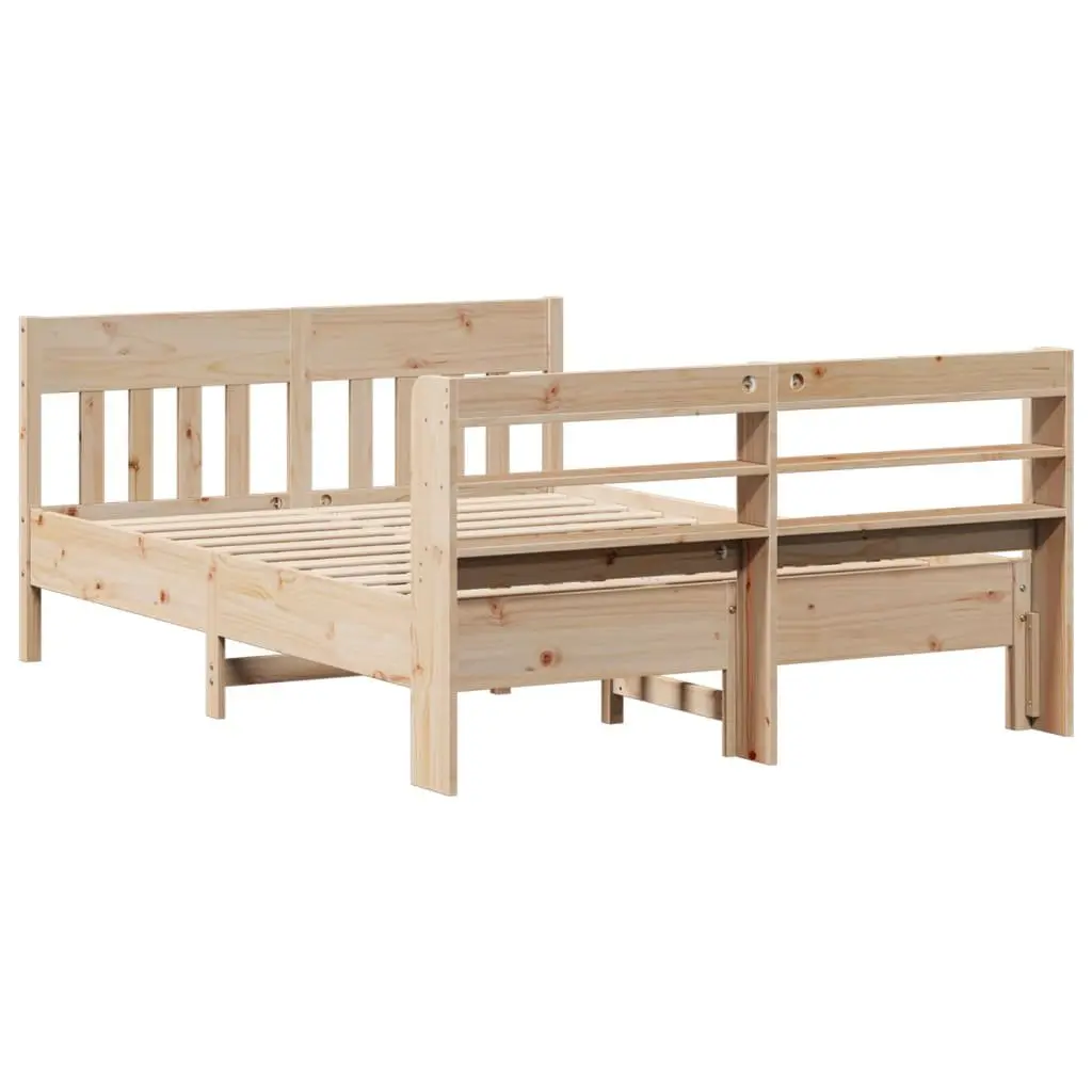 Solid Wood Pine Bed Frame Brown 135x190 cm with Headboard and Storage Shelves