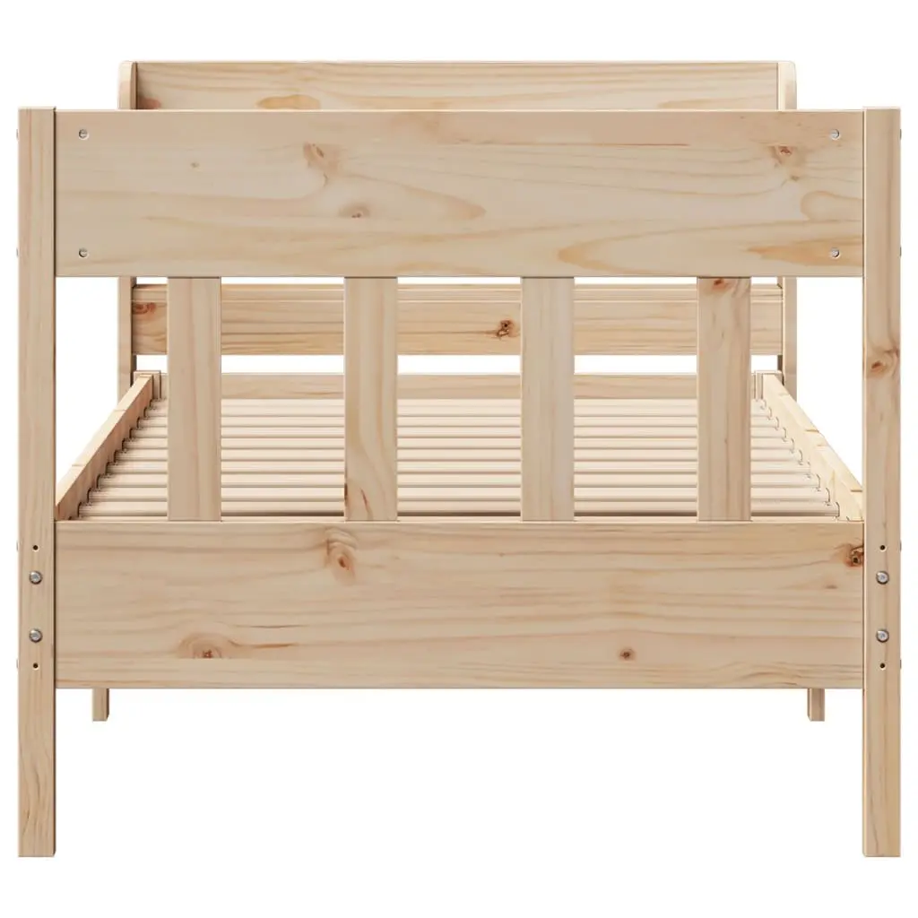 Solid Wood Pine Bed Frame Brown 90x190 cm with Headboard and Storage Shelves Slatted Base