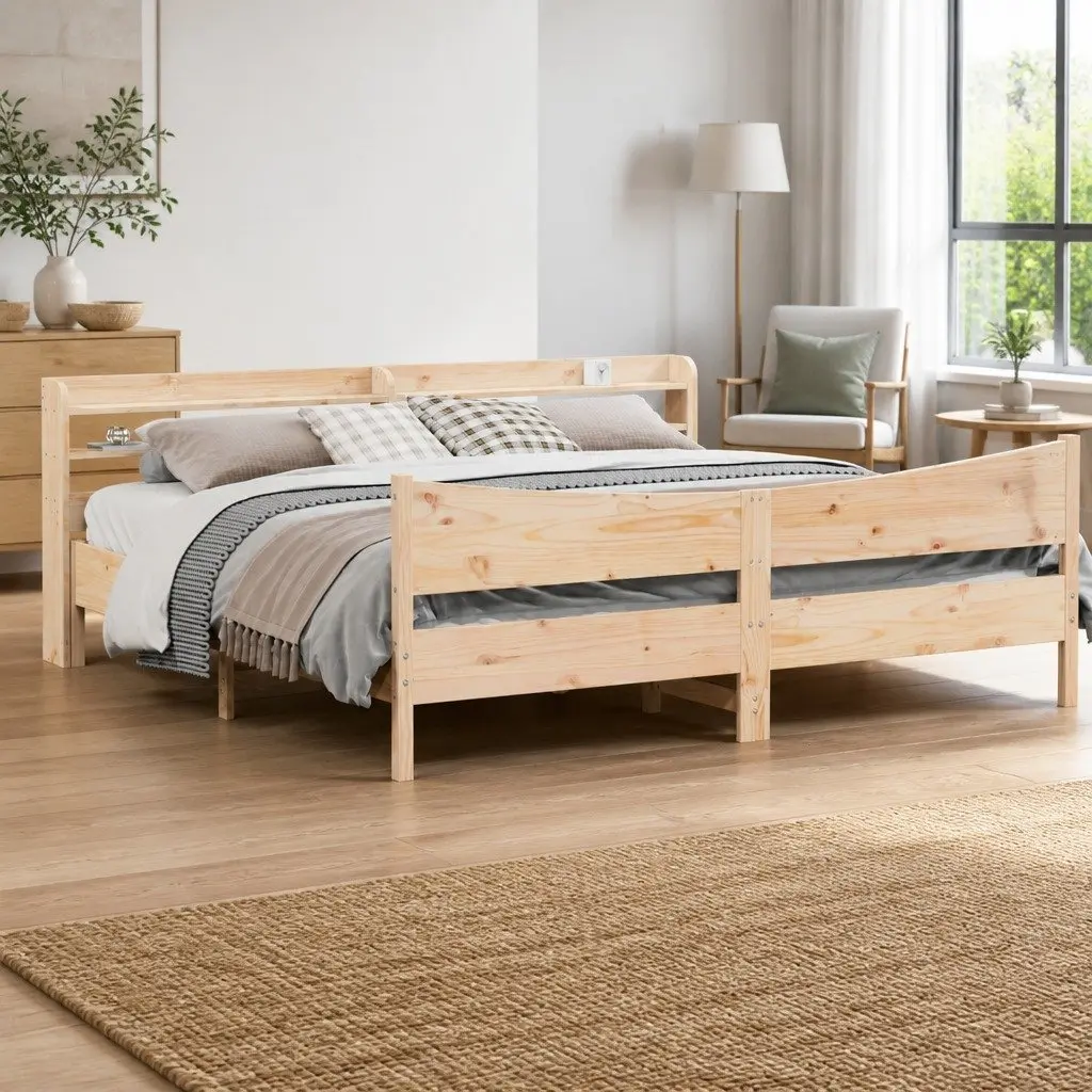 Bed Frame Solid Pine Wood Brown 180x200cm with Headboard and Slatted Base