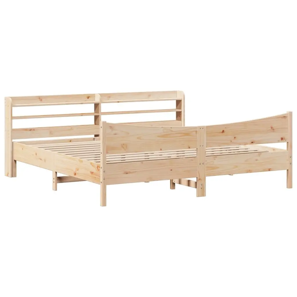 Bed Frame Solid Pine Wood Brown 180x200cm with Headboard and Slatted Base