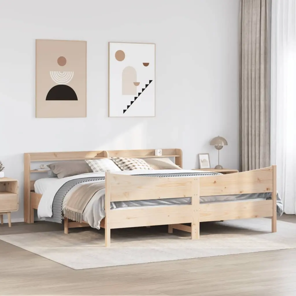 Bed Frame Solid Pine Wood Brown 180x200cm with Headboard and Slatted Base