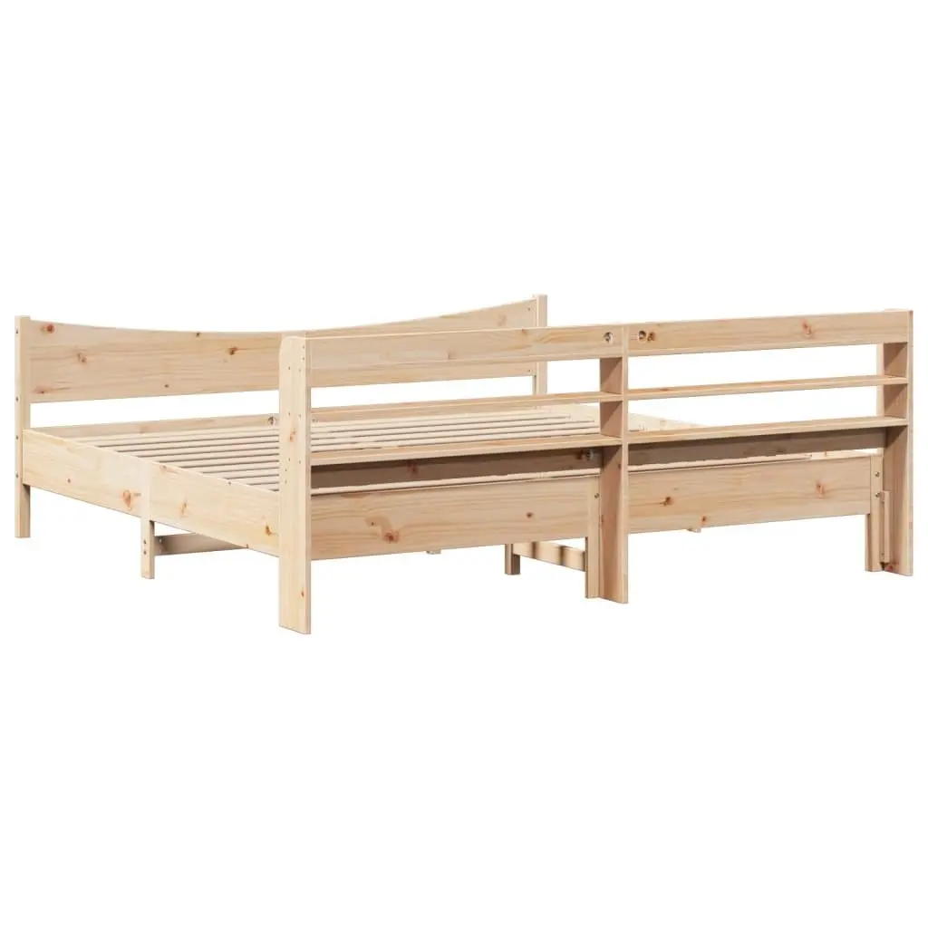 Bed Frame Solid Pine Wood Brown 180x200cm with Headboard and Slatted Base