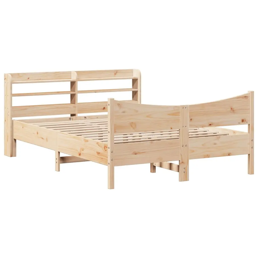 Bed Frame with Storage Headboard Brown 150x200 cm Solid Pine Wood Slatted Base