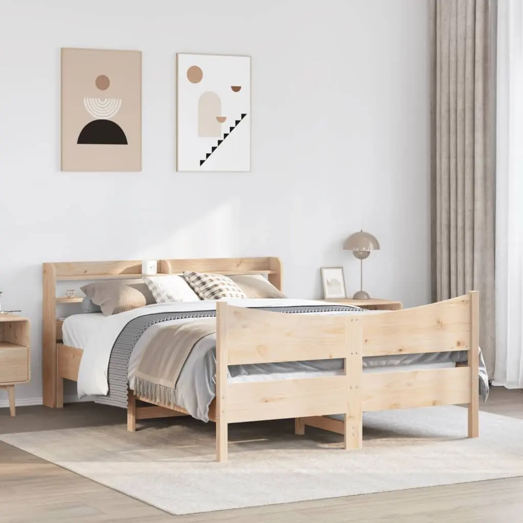 Bed Frame with Storage Headboard Brown 150x200 cm Solid Pine Wood Slatted Base
