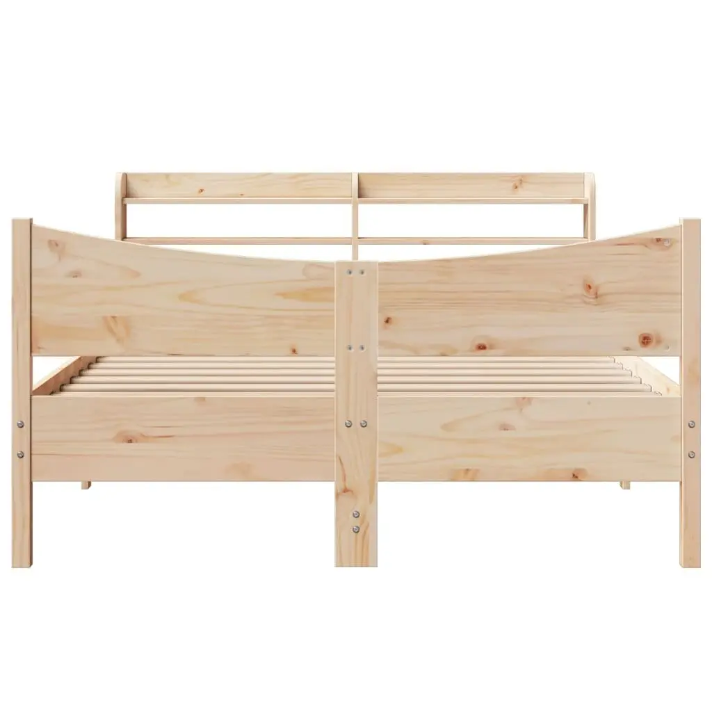 Bed Frame with Storage Headboard Brown 150x200 cm Solid Pine Wood Slatted Base