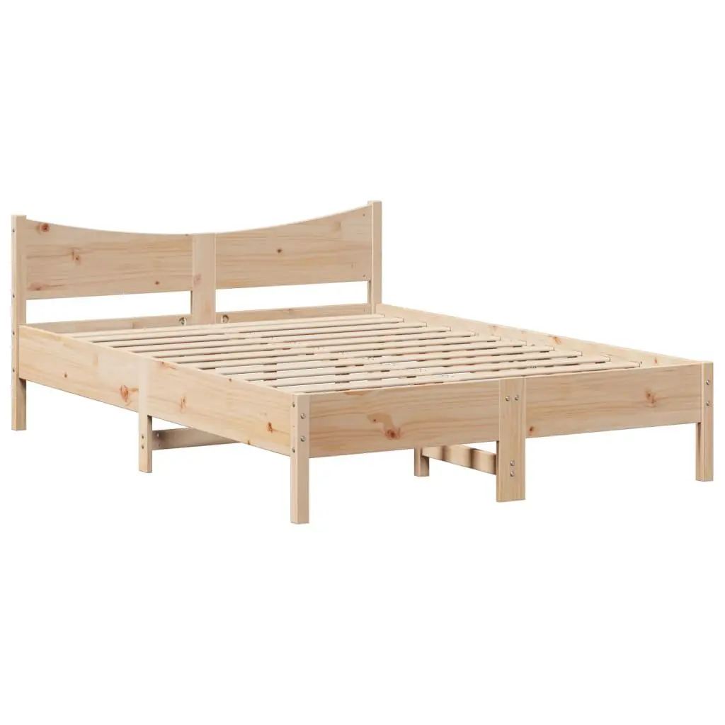 Bed Frame with Storage Headboard Brown 150x200 cm Solid Pine Wood Slatted Base