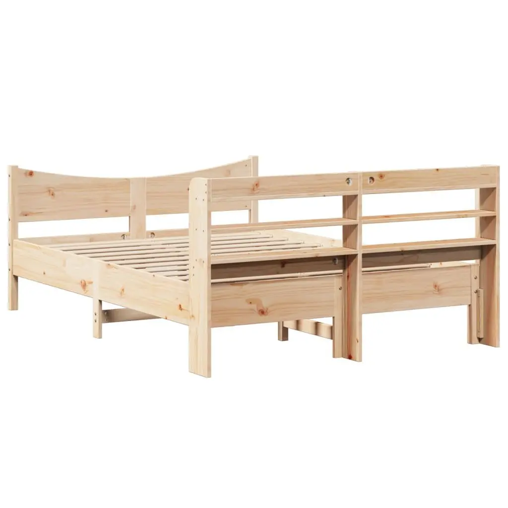 Bed Frame with Storage Headboard Brown 150x200 cm Solid Pine Wood Slatted Base