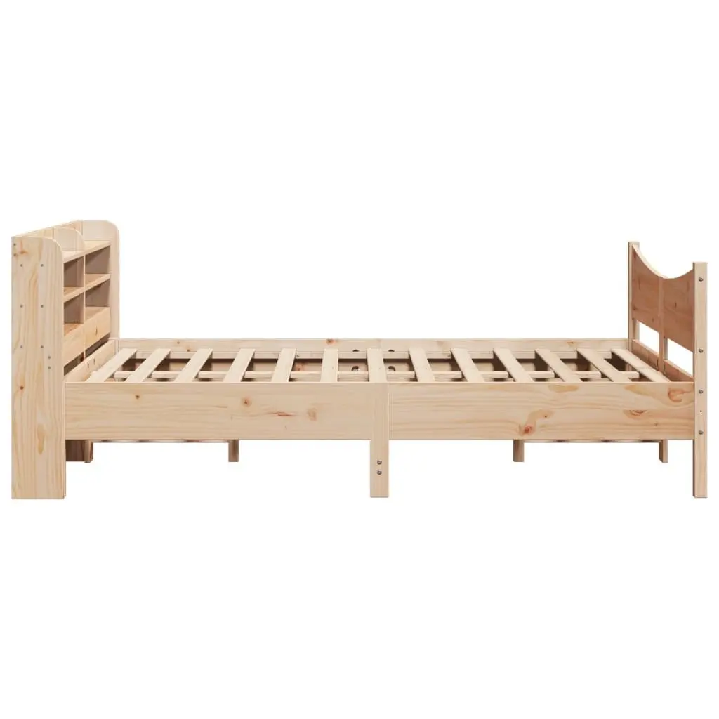 Bed Frame with Storage Headboard Brown 150x200 cm Solid Pine Wood Slatted Base