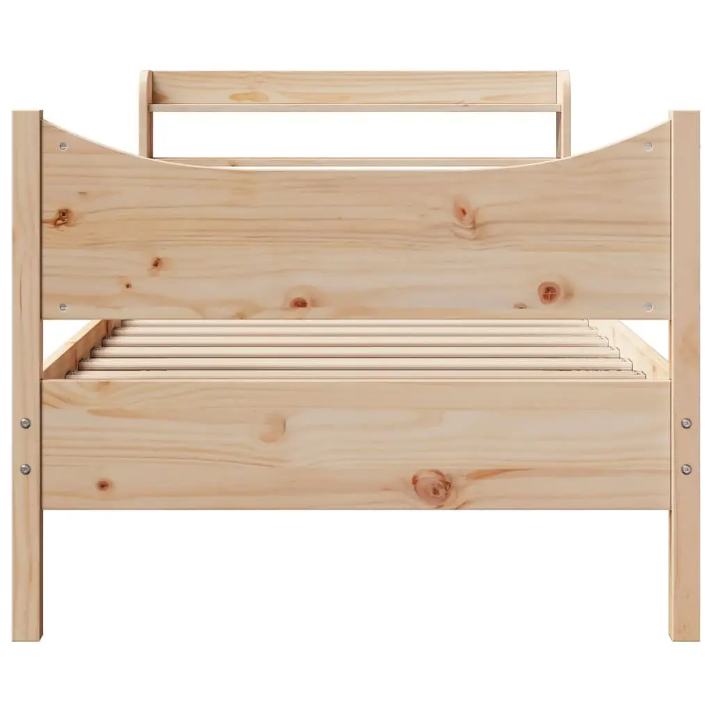 Bed Frame with Headboard Rustic Brown 90x190 cm Solid Pine Wood Slatted Base Storage Shelves