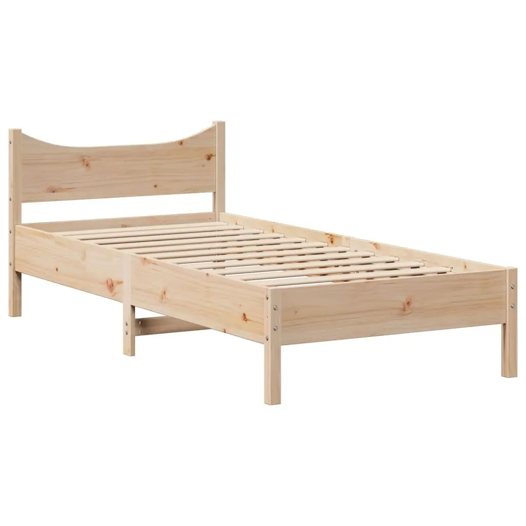 Bed Frame with Headboard Rustic Brown 90x190 cm Solid Pine Wood Slatted Base Storage Shelves