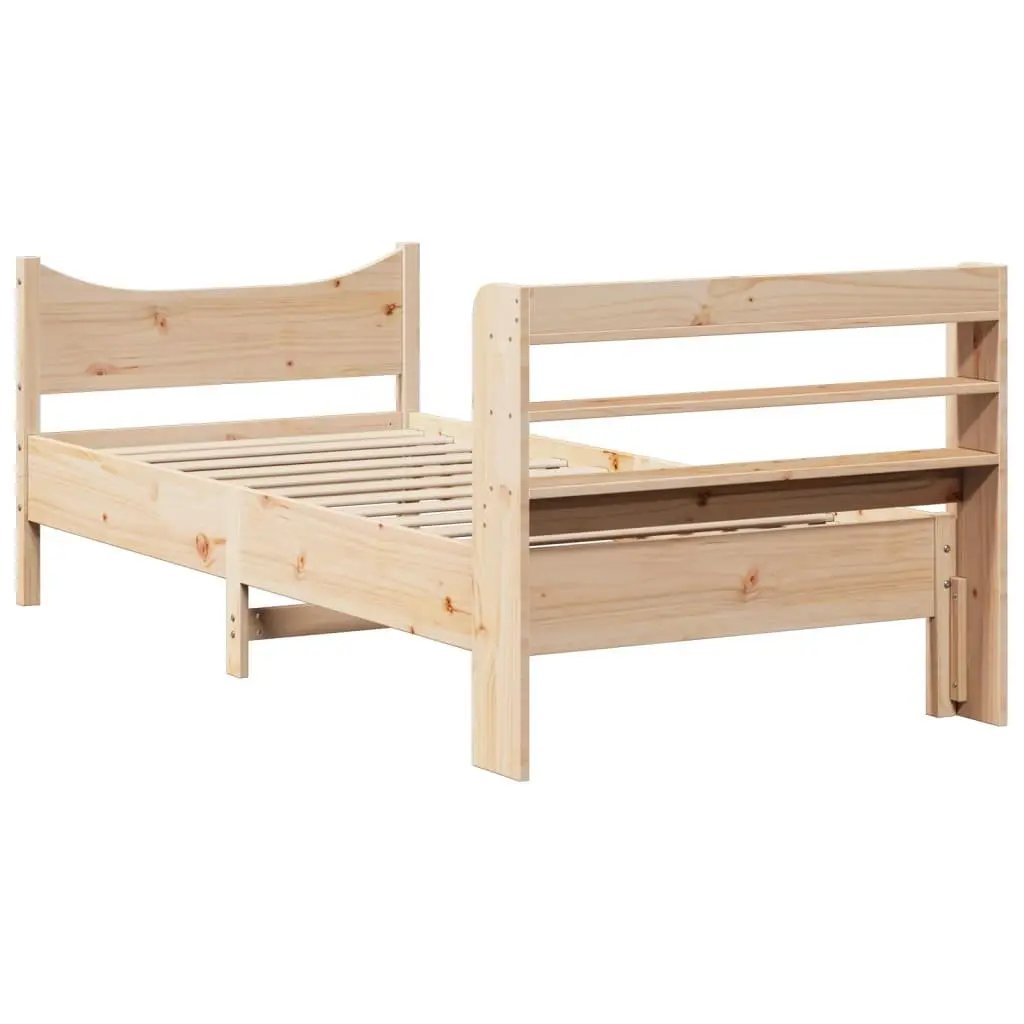 Bed Frame with Headboard Rustic Brown 90x190 cm Solid Pine Wood Slatted Base Storage Shelves