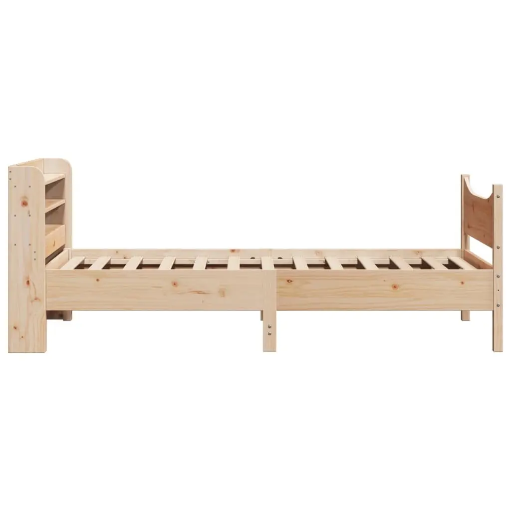 Bed Frame with Headboard Rustic Brown 90x190 cm Solid Pine Wood Slatted Base Storage Shelves