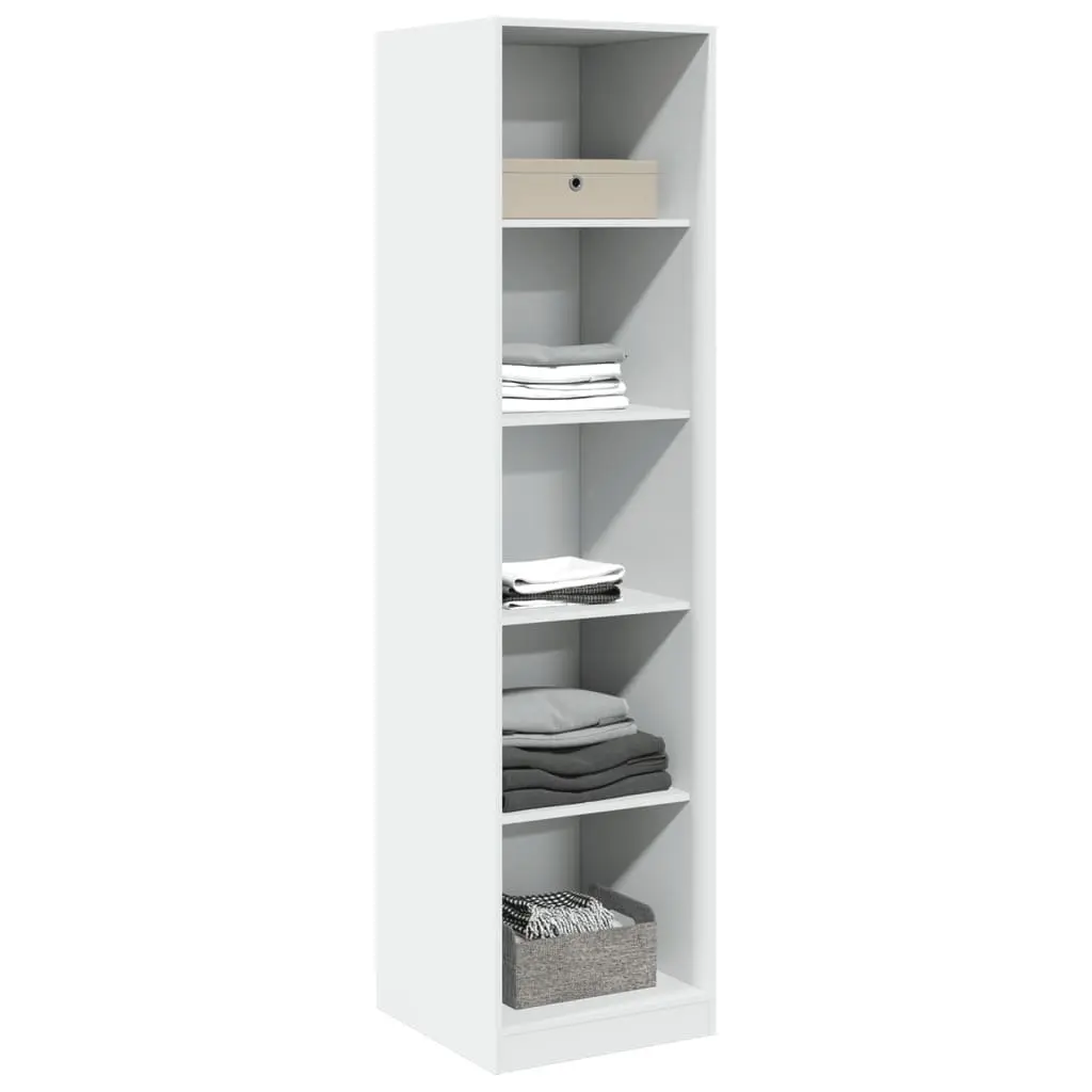 White Wardrobe Cupboard Minimalist 50W x 50D x 200H cm Engineered Wood 5 Compartment Storage Cabinet