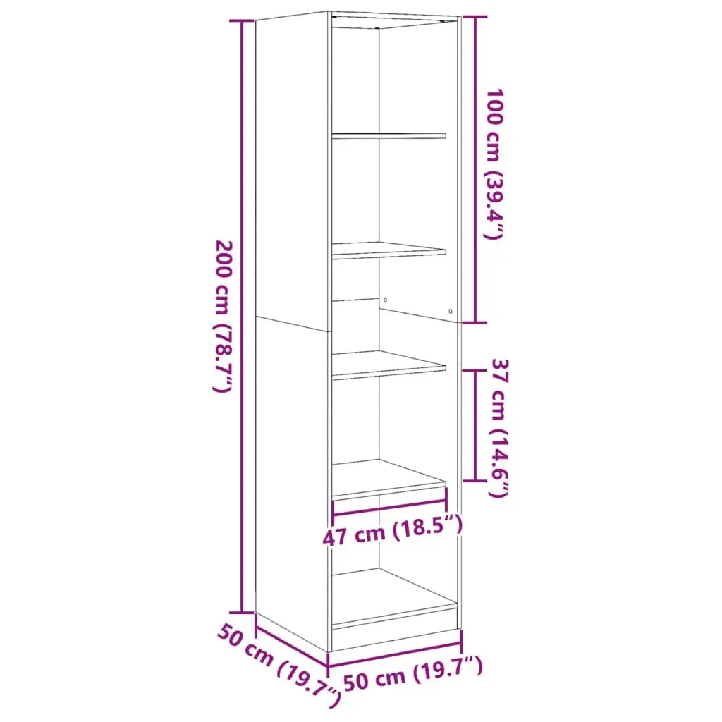 White Wardrobe Cupboard Minimalist 50W x 50D x 200H cm Engineered Wood 5 Compartment Storage Cabinet