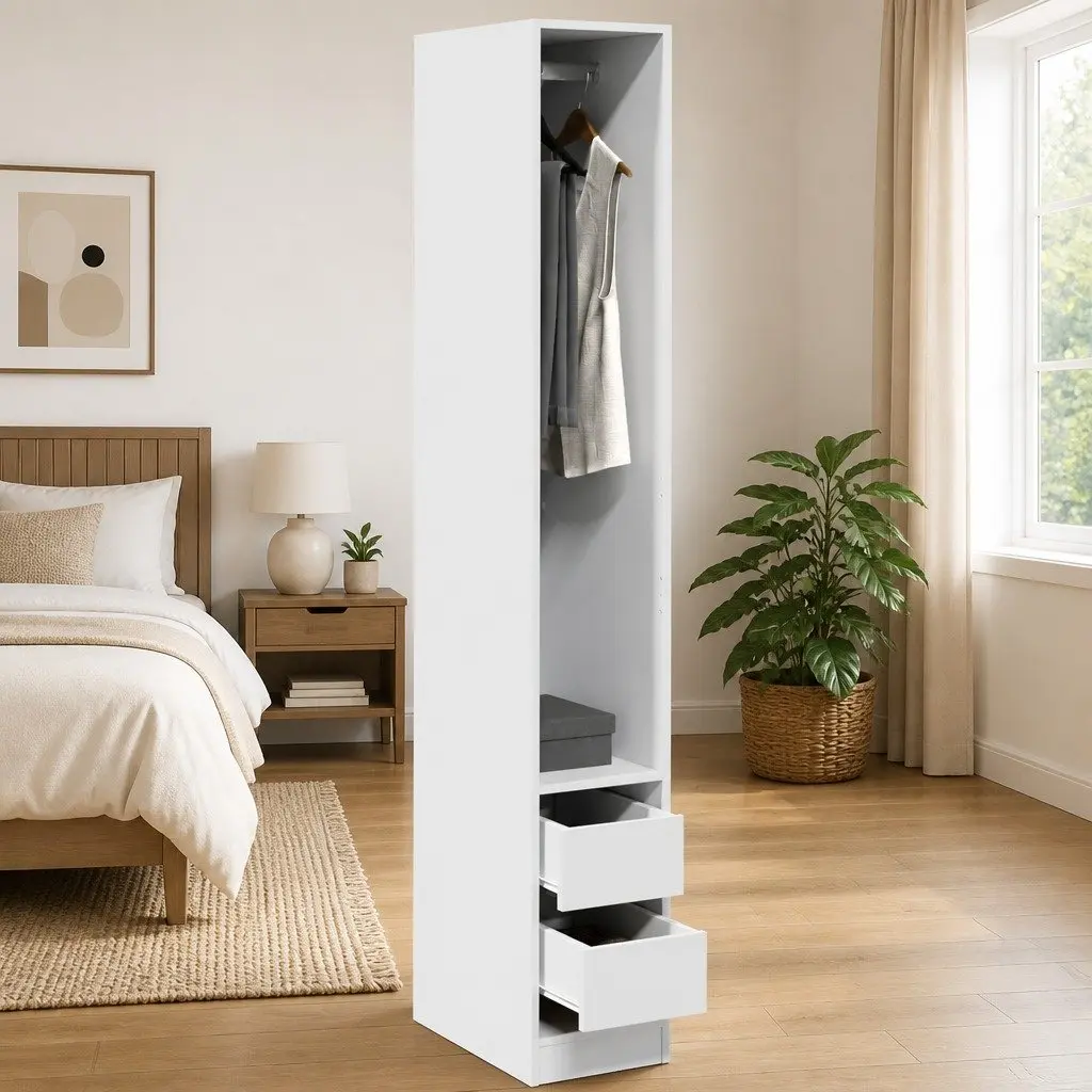 White Wardrobe 30x50x200 cm with Compartment Drawers